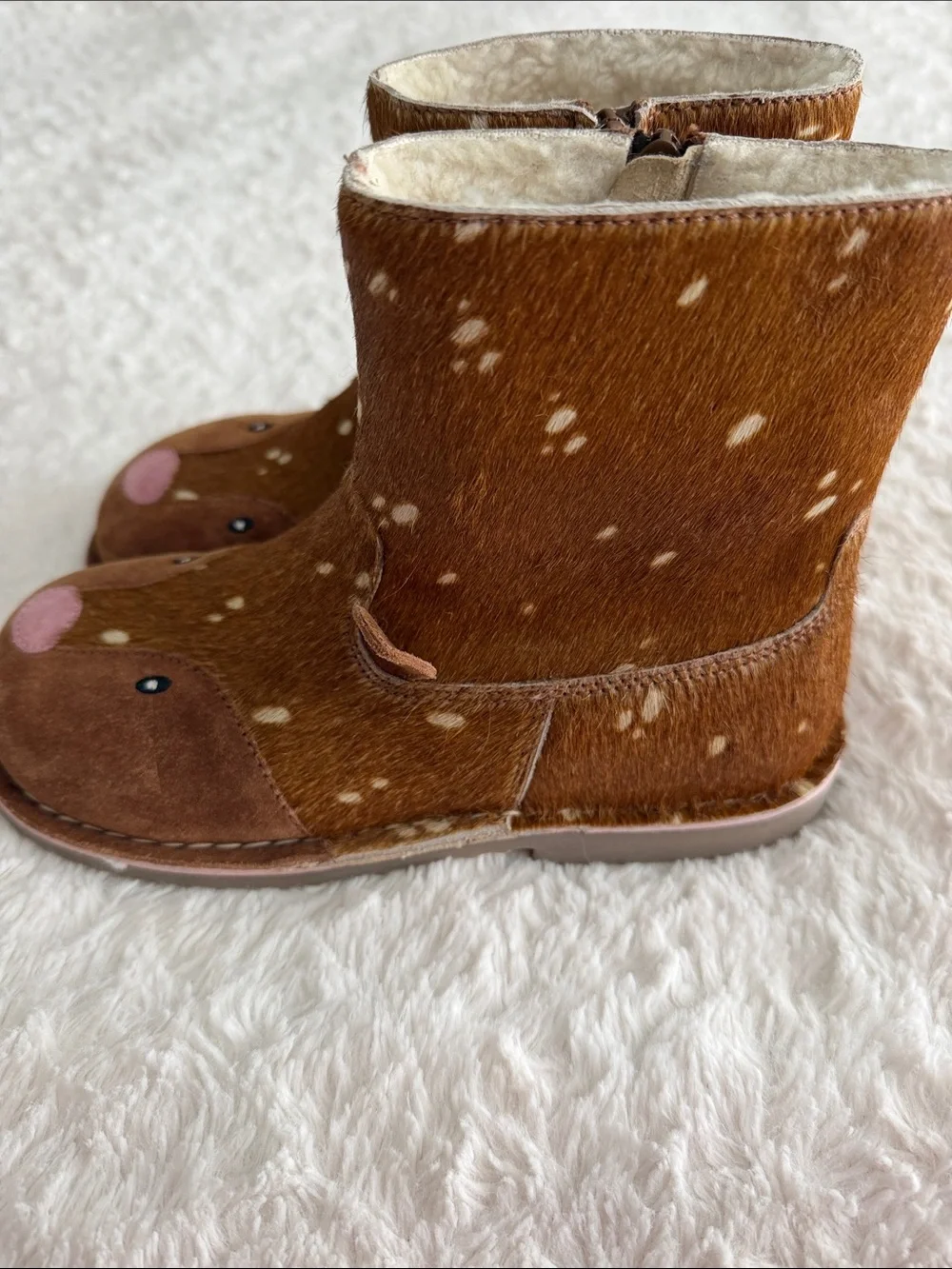 Mini Boden girls size 33/US big kid size 1.5-2 deer boots faux fur lining zip